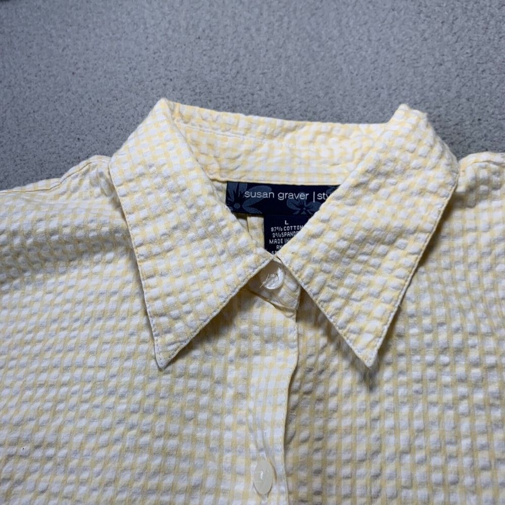 SUSAN GRAVER Shirt Womens Large Button Up Blouse Top Long Sleeve Yellow - Picture 6 of 7